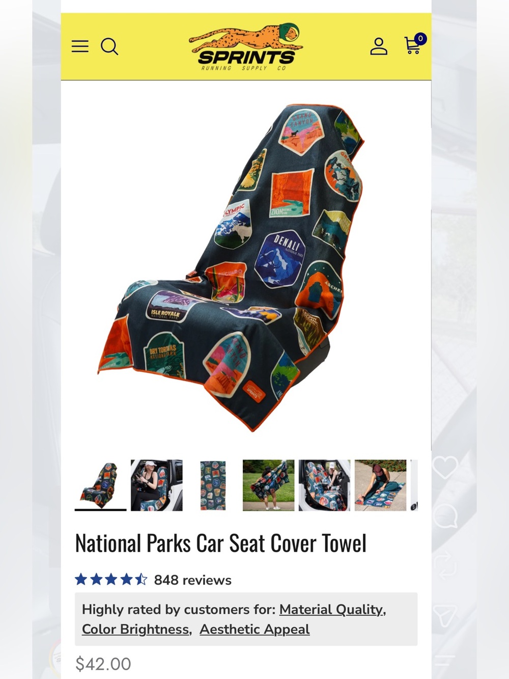 National Parks Pattern Throw Towel - Teal & Orange - Picture 2 of 6